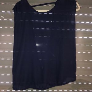 Navy blue blouse with open back.